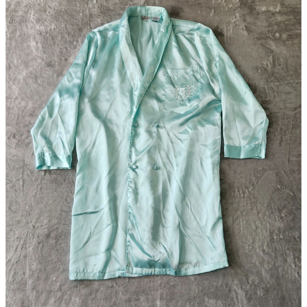 Vintage Sedu Button Wrap Satin Baby Blue Robe Housecoat Women's Medium